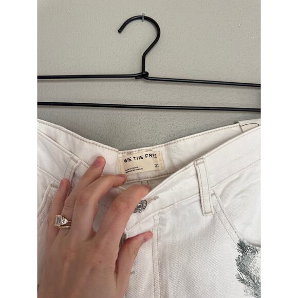 FREE PEOPLE Good Luck Printed Barrel Jeans in Watercolor Wreath NWT Size 30 - Picture 6 of 9